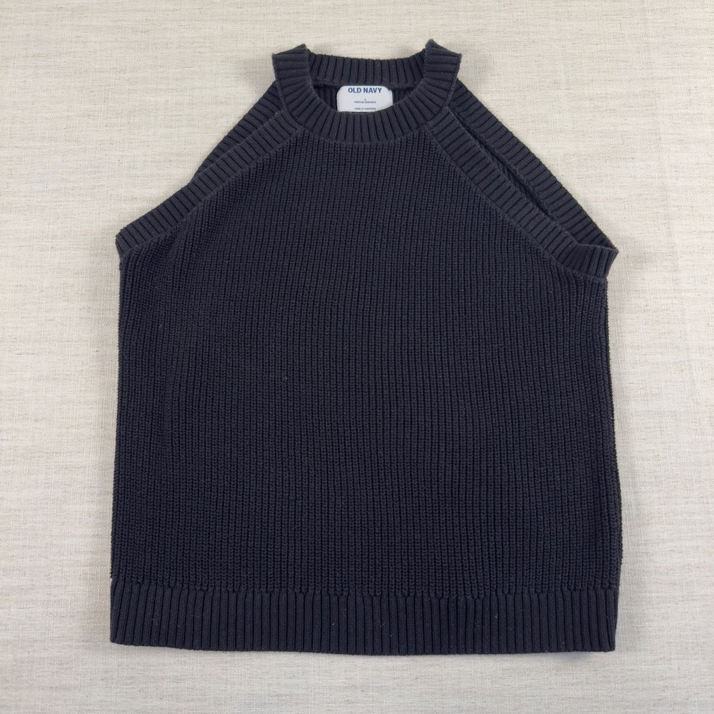 Old Navy Womens Navy Blue Shaker Stitch Sleeveless Halter Sweater Vest Large